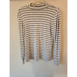 LOFT Womens Grey White Striped Mock Neck Long Sleeve Puff Shoulder Top XS